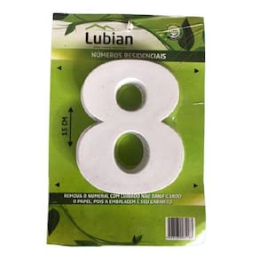 Numeral Oito Plástico De Alta Resistência Abs 15 Cm Branco