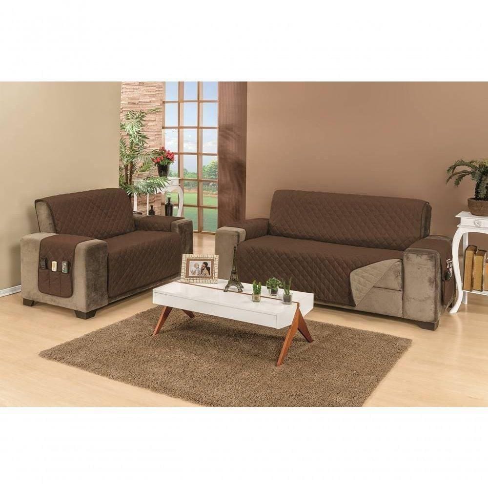 Protetor Para Sofá Dupla Face Manu 2 E 3 Lugares - Cáqui E Marrom