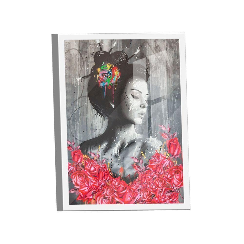 Quadro Gueixa Com Flores -- Br Artes