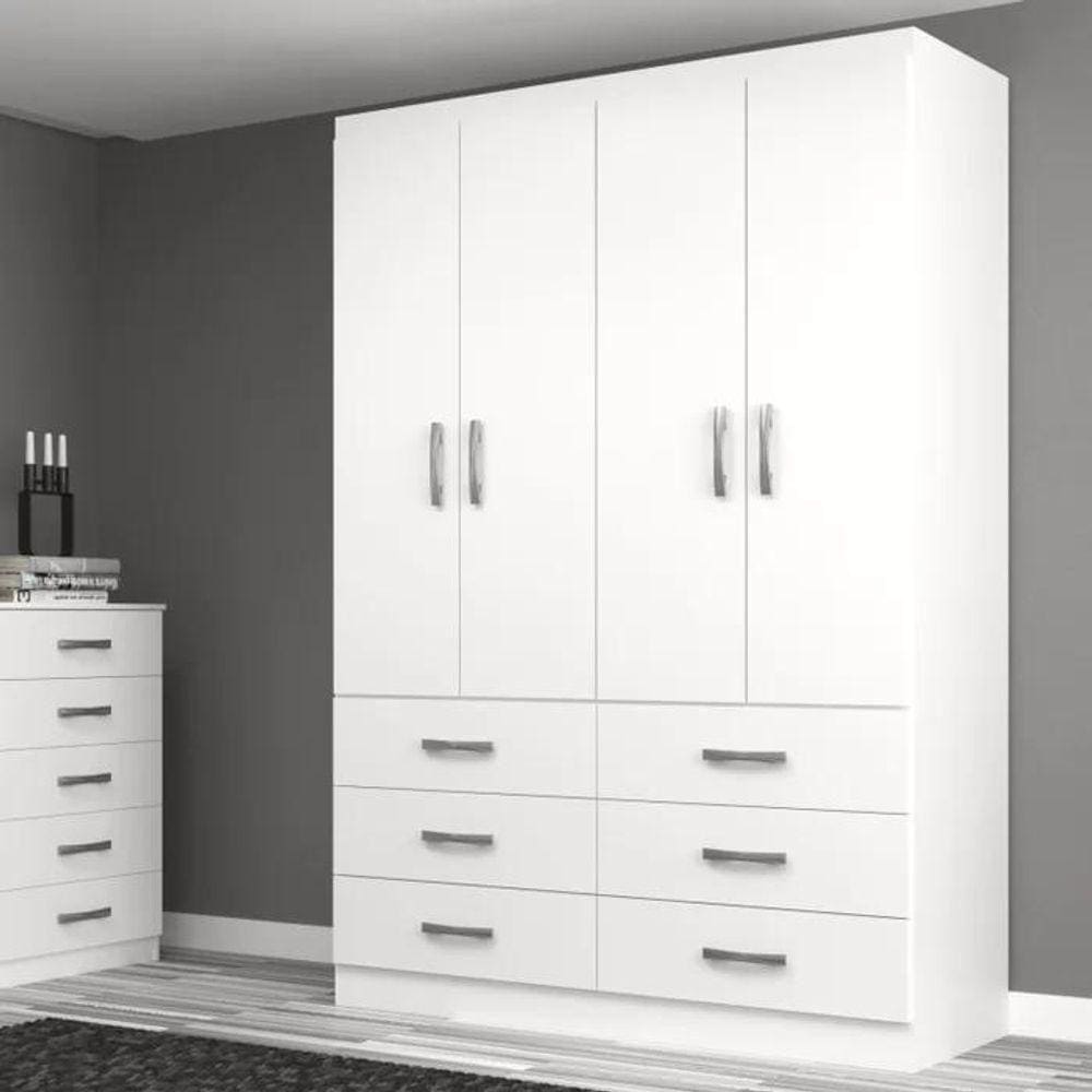 Guarda Roupa Casal Treviso 4 Portas 6 Gavetas - Branco Branco