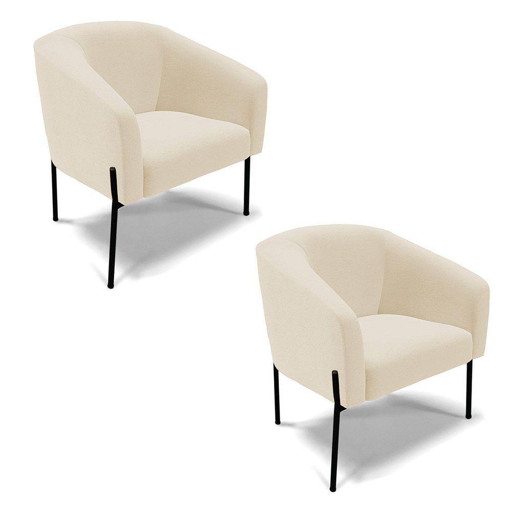 Poltrona Pé de Ferro Preto Kit 2 Stella Linho D03 - D`Rossi