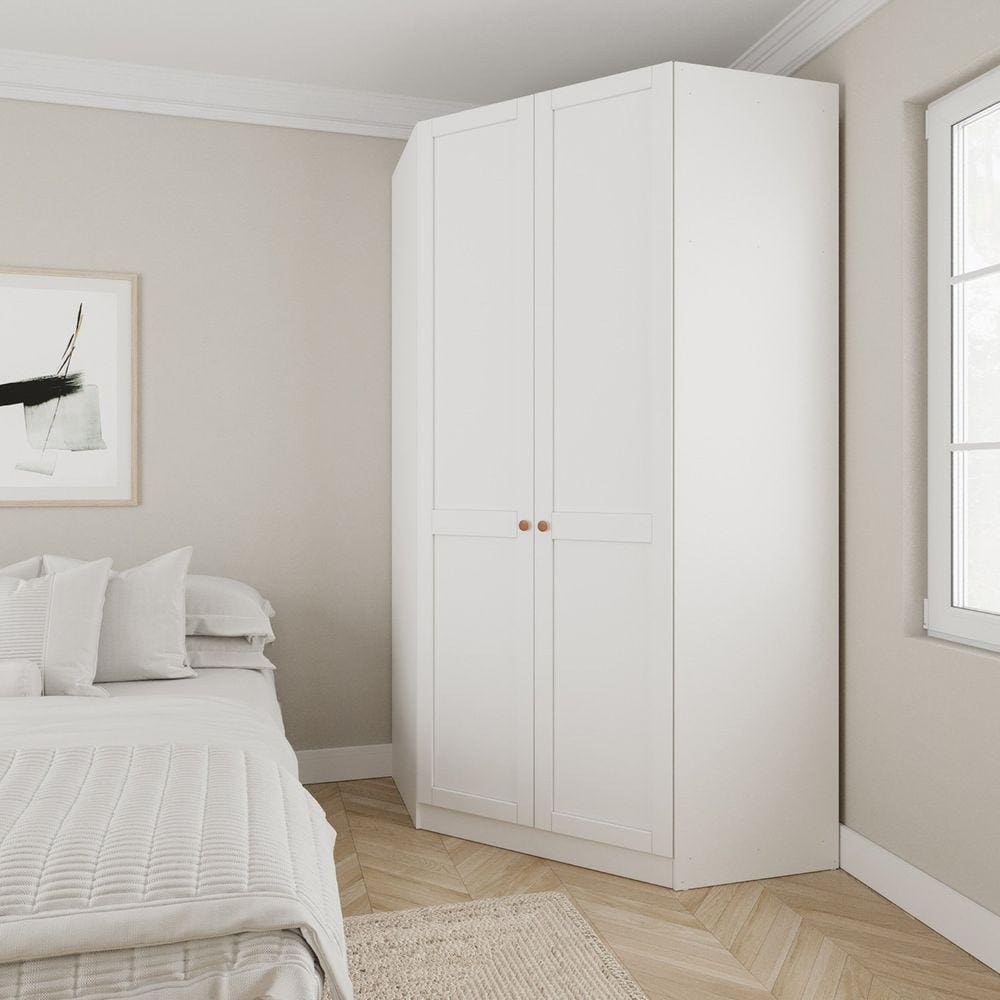 Guarda Roupa de Canto Closet com 6 Prateleiras e Portas Internacionais Modular Hera Cabecasa Madeiramade Branco Geada