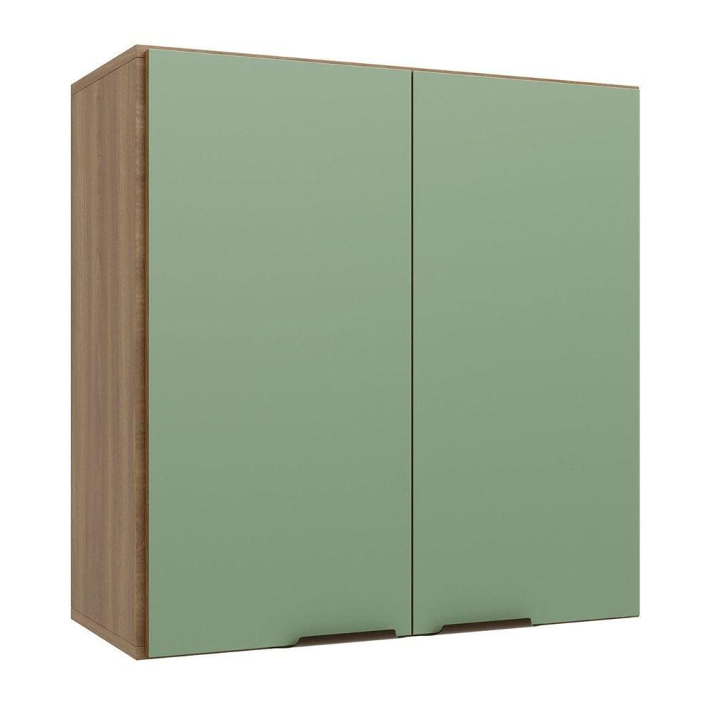 Armário Aéreo para Cozinha 2 Portas Paris Nogal Manchester/ Verde Matte