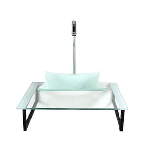 Kit Cuba De Vidro Quadrada 10mm Tampo 50cm Branco Com Suporte Torneira Valvula