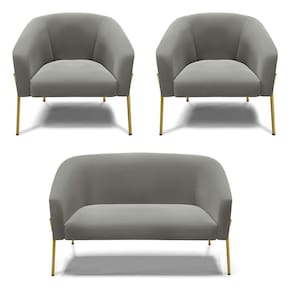 Sofá Namoradeira e 2 Poltronas Pé de Ferro Dourado Stella Suede Grafite D03 - D`Rossi