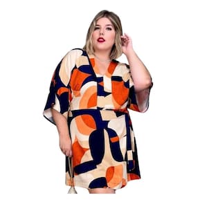 Vestido Diana Arruaça em Viscose Sarjada Estampado Plus Size