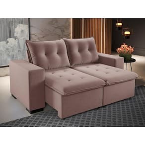 Sofá 200cm Bipartido Retrátil e Reclinável 3 Lugares Power com Rodizios Rosa