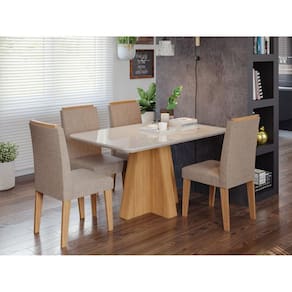 Sala de Jantar Maite 130cm com 4 Cadeiras Nicole marrom/off marrom/linho bege