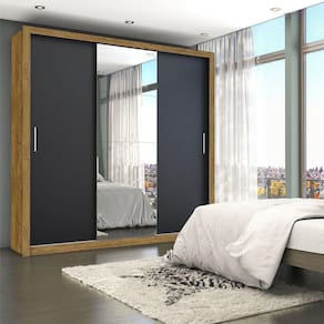 Guarda-roupa Casal 4 Espelhos 3 Portas de Correr 4 Gavetas Max Plus Espresso Móveis Cinamomo Preto