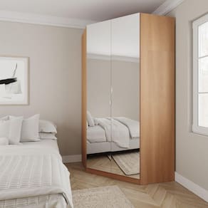 Guarda Roupa de Canto Closet com 6 Prateleiras e Portas de Espelho Modular Hera Cabecasa Madeiramade Louro