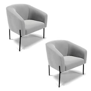 Poltrona Pé de Ferro Preto Kit 2 Stella Suede Cinza D03 - D`Rossi