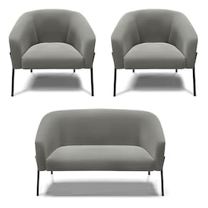 Sofá Namoradeira e 2 Poltronas Pé de Ferro Preto Stella Suede Grafite D03 - D`Rossi