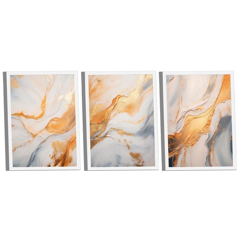 Conjunto De Quadros Trio Abstract Orange Gold -- Br Artes