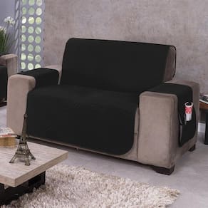 Protetor De Sofá Dupla Face Impermeável Mr 2 Lugares - Preto-cáqui