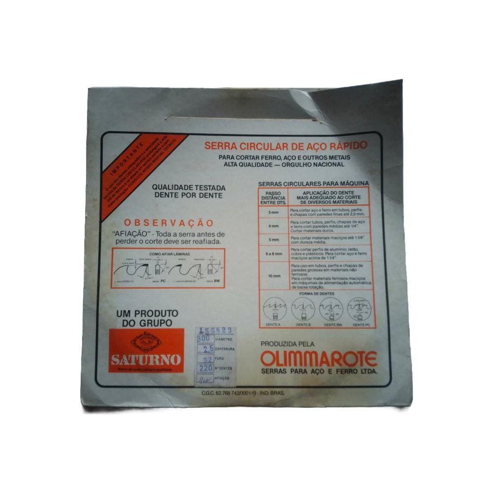 Serra Circular Aço Rápido Hss 300 X 2,5 X 32 Mm 220 Z