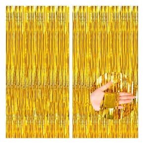 Cortina Metalizada De Franja Dourado Decoração Festa