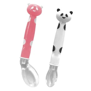Kit Colher Infantil Treinamento Silicone Pandinha Buba Rosa