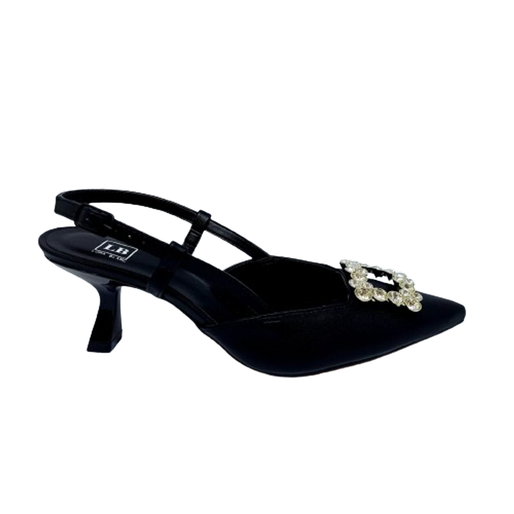 Sapato Slingback Preto Bico Fino com Fivela