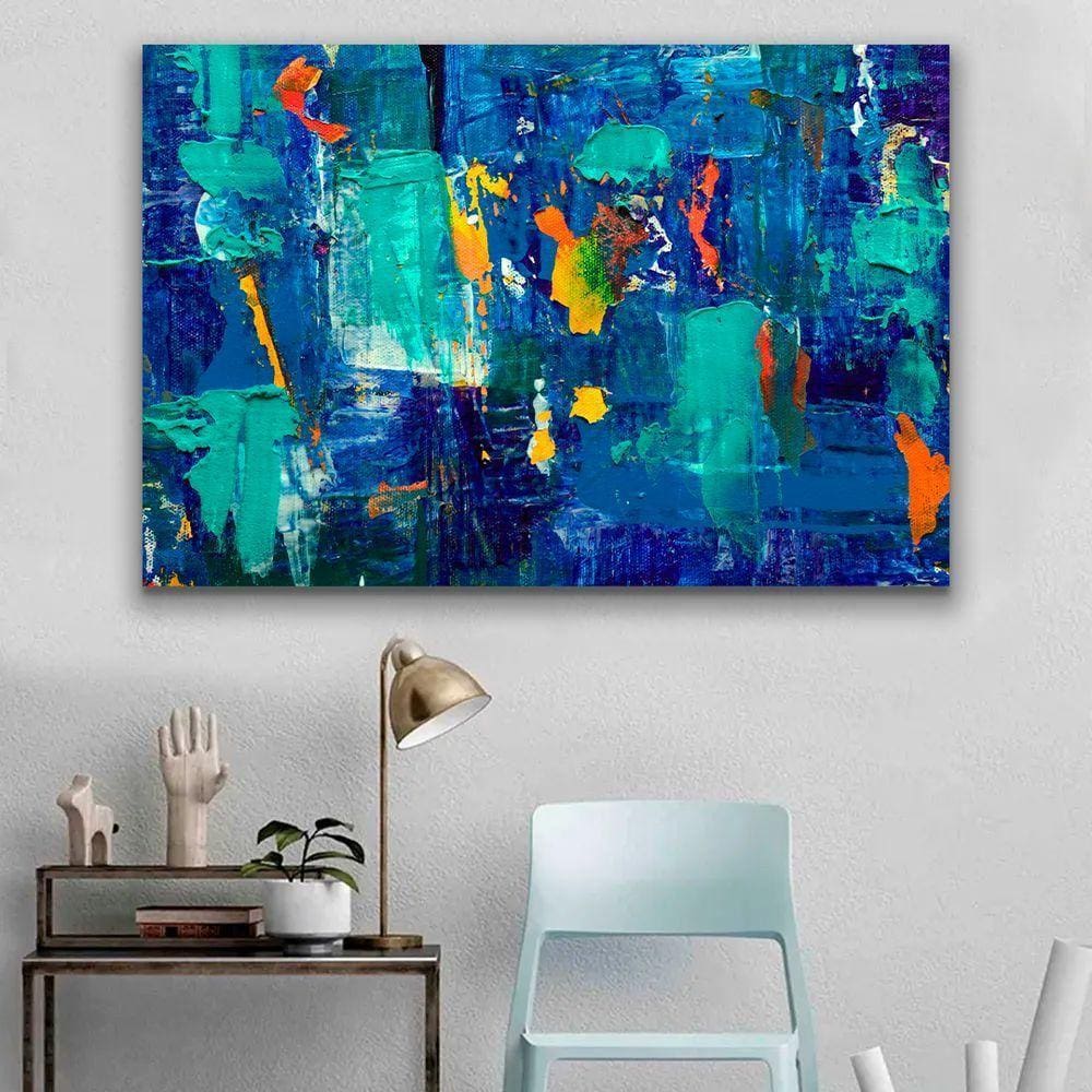 Quadro Decorativo Tinta Abstrato Azul