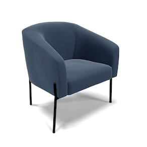 Poltrona Pé de Ferro Preto Sala de Estar Stella Suede Azul Marinho D03 - D`Rossi