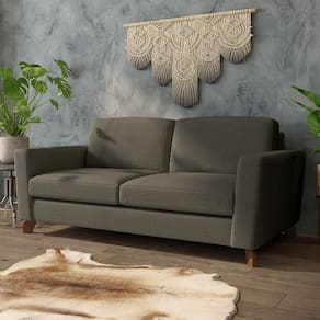 Sofá Sala De Estar Living 3 Lugares 220cm Presley Pés Madeira Linho Cinza G52 - Gran Belo