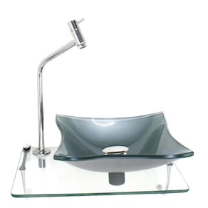 Kit Cuba De Vidro 10mm Prata Tampo 40cm Incolor Torneira