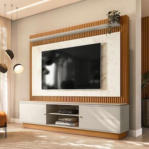 Estante Home 215Cm Valdivia Detalhe Marmorizado Para Tv Até 75 Nature/Off White