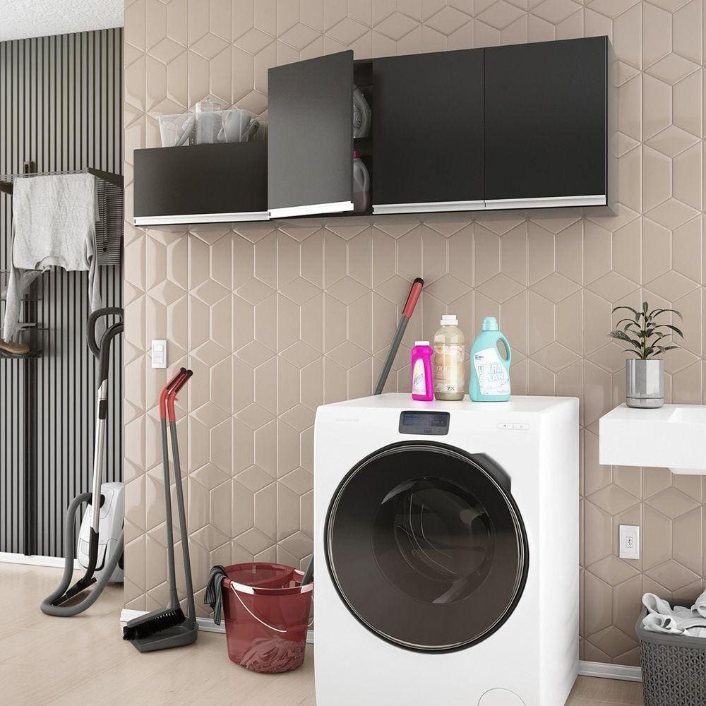 Kit Com 02 Armários Aéreo 120cm E 80cm 100% Mdf Preto