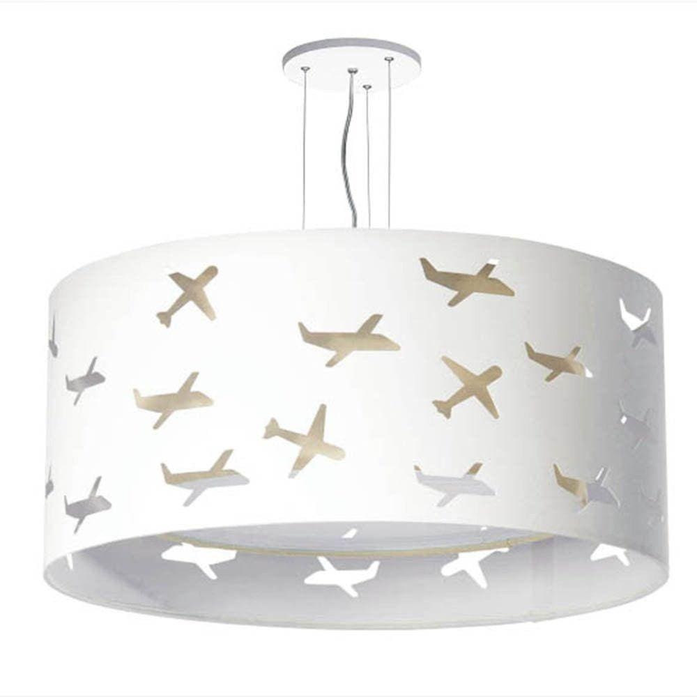 Lustre Infantil Pendente Aviões Duplo 40x16cm Branco