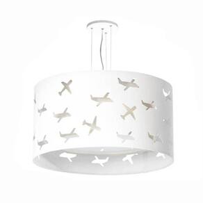 Lustre Infantil Pendente Aviões Duplo 30x16cm Branco/Branco