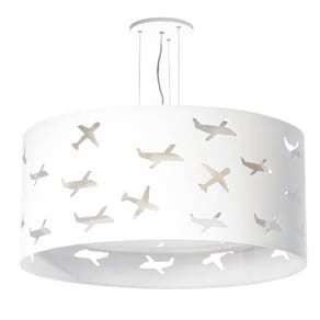 Lustre Infantil Pendente Aviões Duplo 50x16 Cm Branco