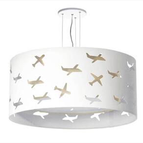 Lustre Infantil Pendente Aviões Duplo 50x16 Cm Cru / Branco