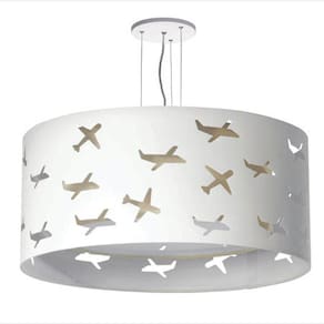 Lustre Infantil Pendente Aviões Duplo 50x16 Cm Caqui / Branco