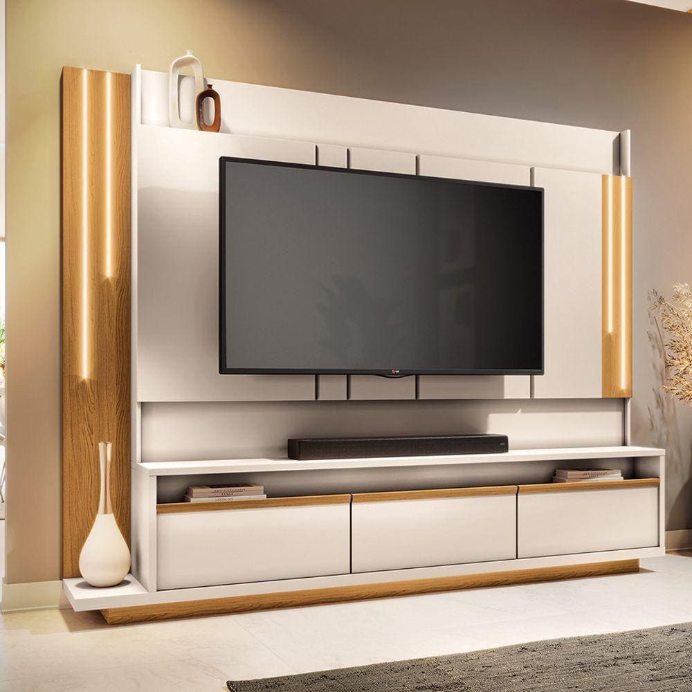 Home Theater Decorativo Punk Para Tv Até 75" Com Led Off White/cinamomo G26 - Gran Belo
