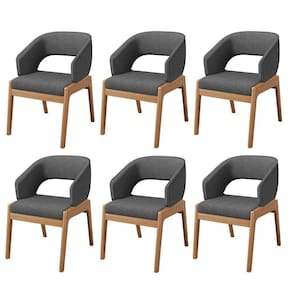 Kit 06 Cadeiras De Jantar E Estar Living Estofada Lince L02 Linho Cinza Escuro - Lyam Decor