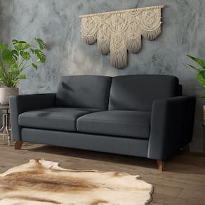 Sofá Sala De Estar Living 3 Lugares 280cm Presley Pés Madeira Linho Cinza Escuro G52 - Gran Belo