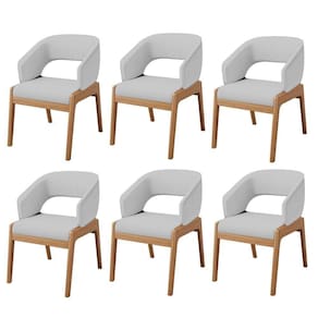 Kit 06 Cadeiras De Jantar E Estar Living Estofada Lince L02 Linho Cinza - Lyam Decor