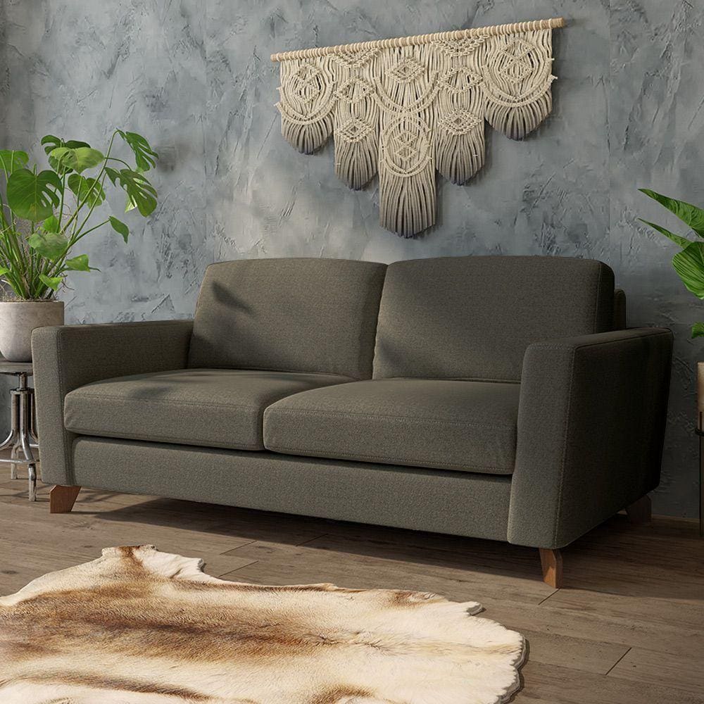 Sofá Sala De Estar Living 3 Lugares 260cm Presley Pés Madeira Linho Cinza G52 - Gran Belo