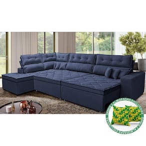 Sofá De Canto Retrátil E Reclinável Esquerdo 3,00x2,36m Molas Cama Inbox Espanha Velusoft Azul