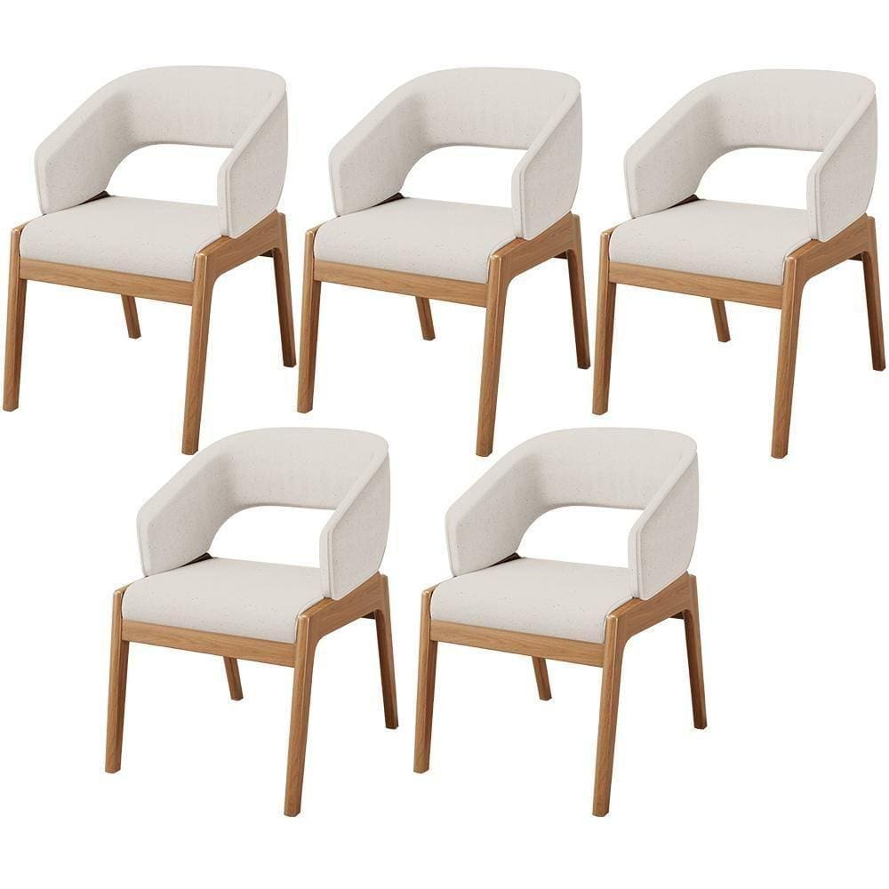 Kit 05 Cadeiras De Jantar E Estar Living Estofada Lince L02 Linho Cru - Lyam Decor