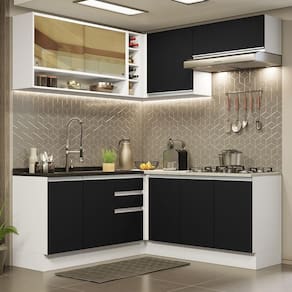 Cozinha Completa 349002 Com Armário E Balcão Branco/Preto