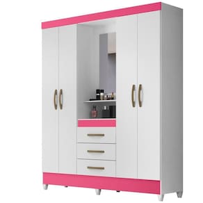 Guarda Roupa 4 Portas Com Espelho 8314 Branco Rosa Moval Branco Rosa