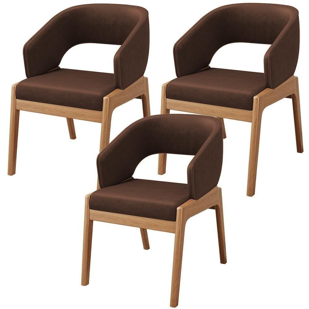 Kit 03 Cadeiras De Jantar E Estar Living Estofada Lince L02 Couríssimo Marrom