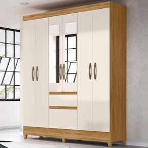 Guarda Roupa Casal 6 Portas Com Espelho 8990 Freijo Off White Moval Freijo Off White