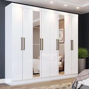 Guarda Roupa Casal 08 Portas 04 Gavetas Com Espelho Ibiza Casa 812 Branco