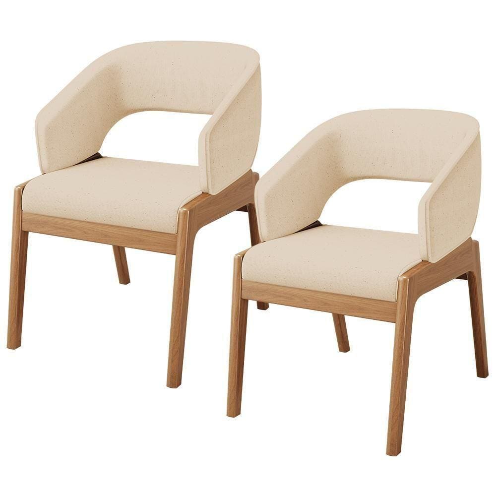 Kit 02 Cadeiras De Jantar E Estar Living Estofada Lince L02 Linho Bege Escuro