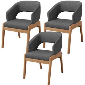 Kit 03 Cadeiras De Jantar E Estar Living Estofada Lince L02 Linho Cinza Escuro