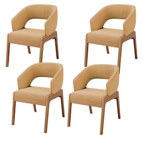 Kit 04 Cadeiras De Jantar E Estar Living Estofada Lince L02 Bouclê Mostarda - Lyam Decor