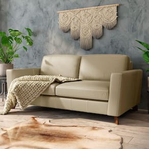 Sofá Sala De Estar Living 3 Lugares 220cm Presley Pés Madeira Couro Bege G52 - Gran Belo