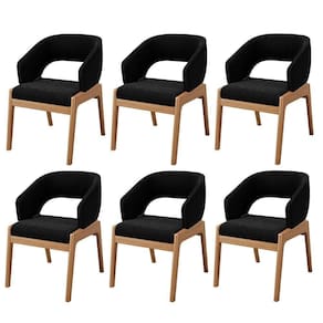 Kit 06 Cadeiras De Jantar E Estar Living Estofada Lince L02 Bouclê Preto - Lyam Decor